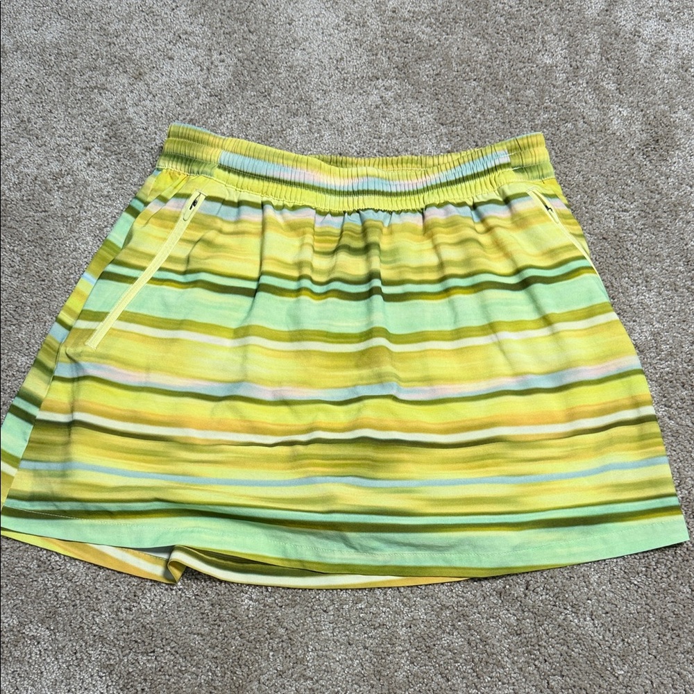Outdoor Voices‎ Yellow and Mint Striped Athletic Mini Skirt